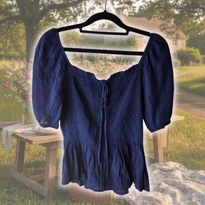 Blue Smocked Peplum